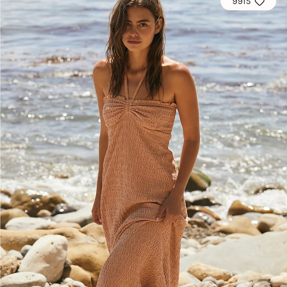 Free People Peach Strapless Midi Dress